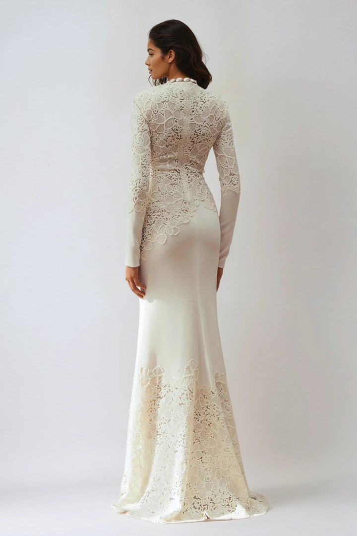 Long-sleeve lace-panel mermaid gown – AMARIS