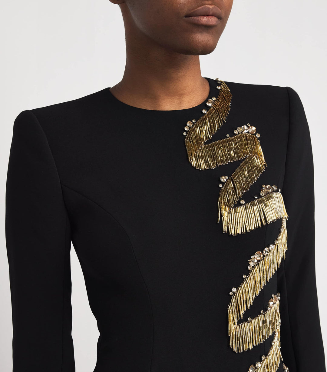 long-sleeve gown with cascading sequin ribbon – SAPPHIRE