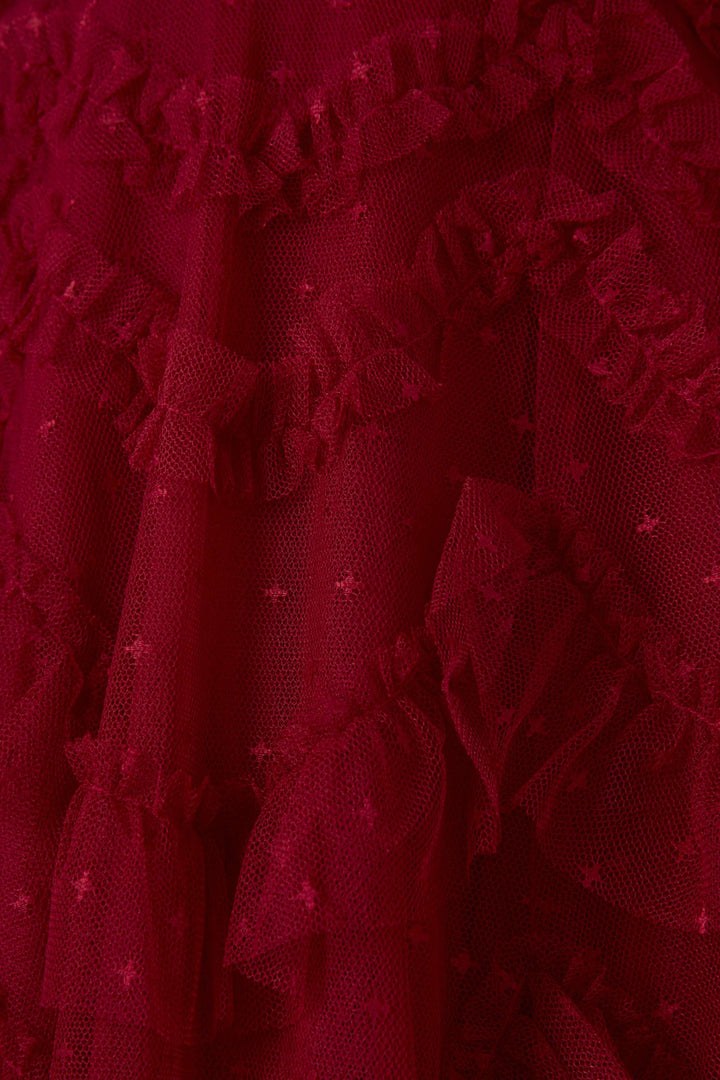 Layered Ruffle Tulle Dress with Sheer Sleeves – RUBINA