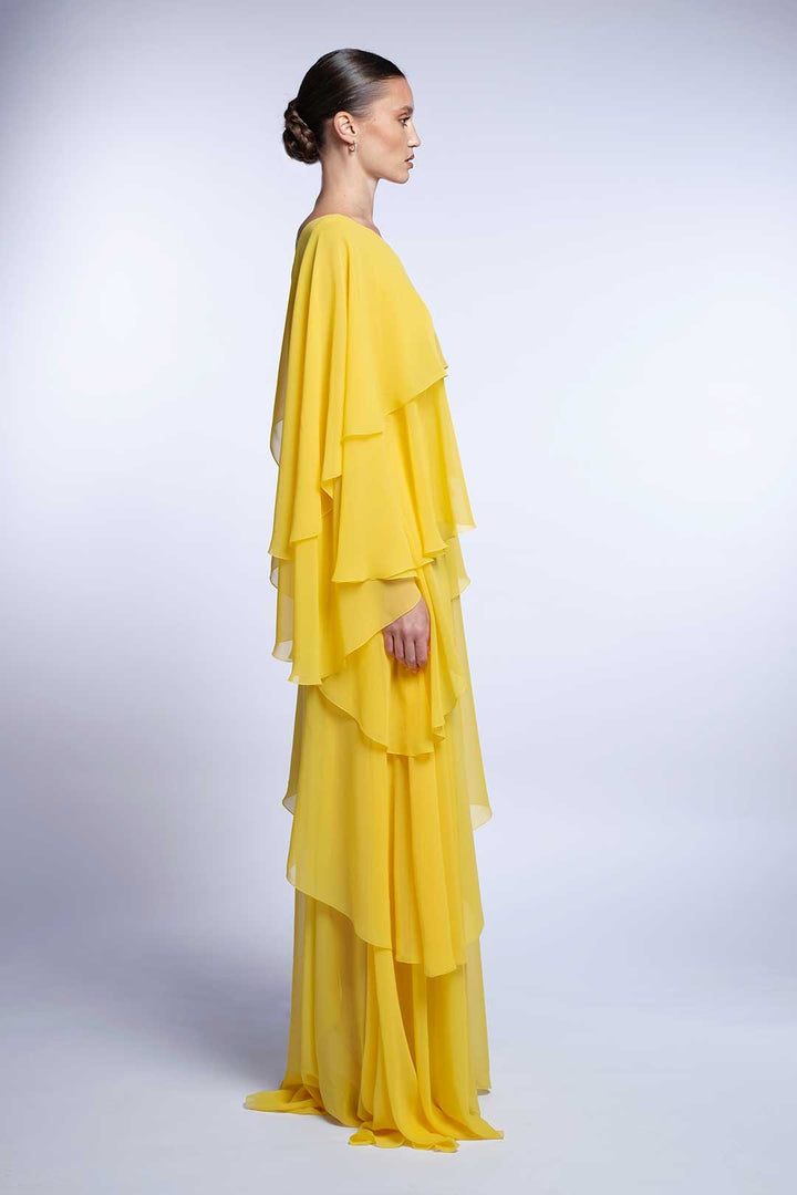 One-shoulder tiered chiffon gown – SOLARIA