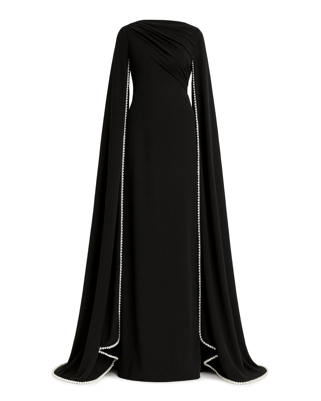 cape-sleeve column gown with pearl trim – NOIRELLE