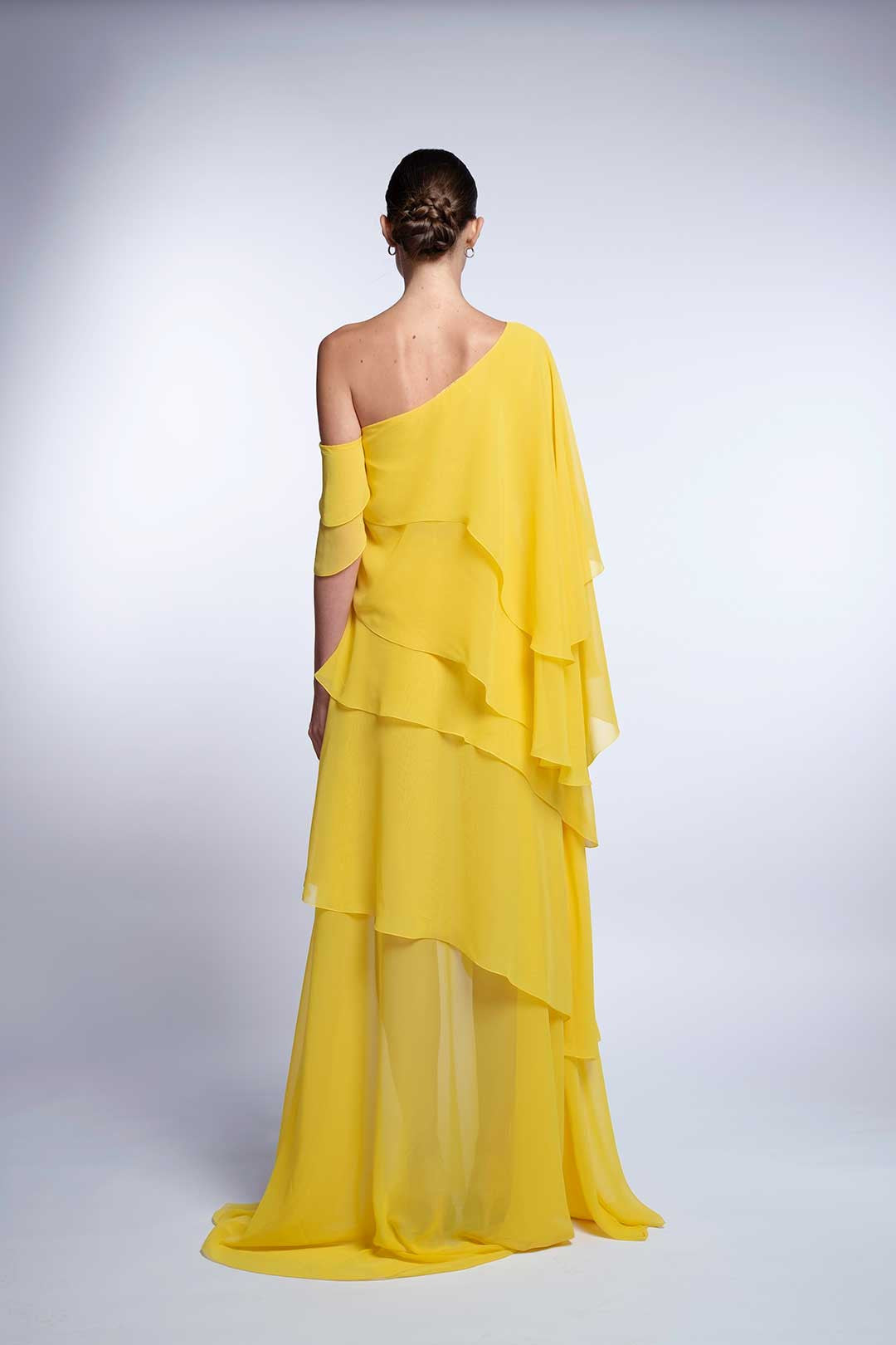 One-shoulder tiered chiffon gown – SOLARIA