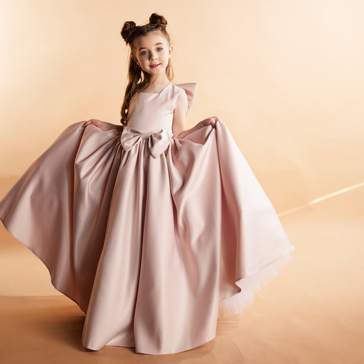 Sleeveless Satin Ball Gown with Oversized Bow – HUSSIEN