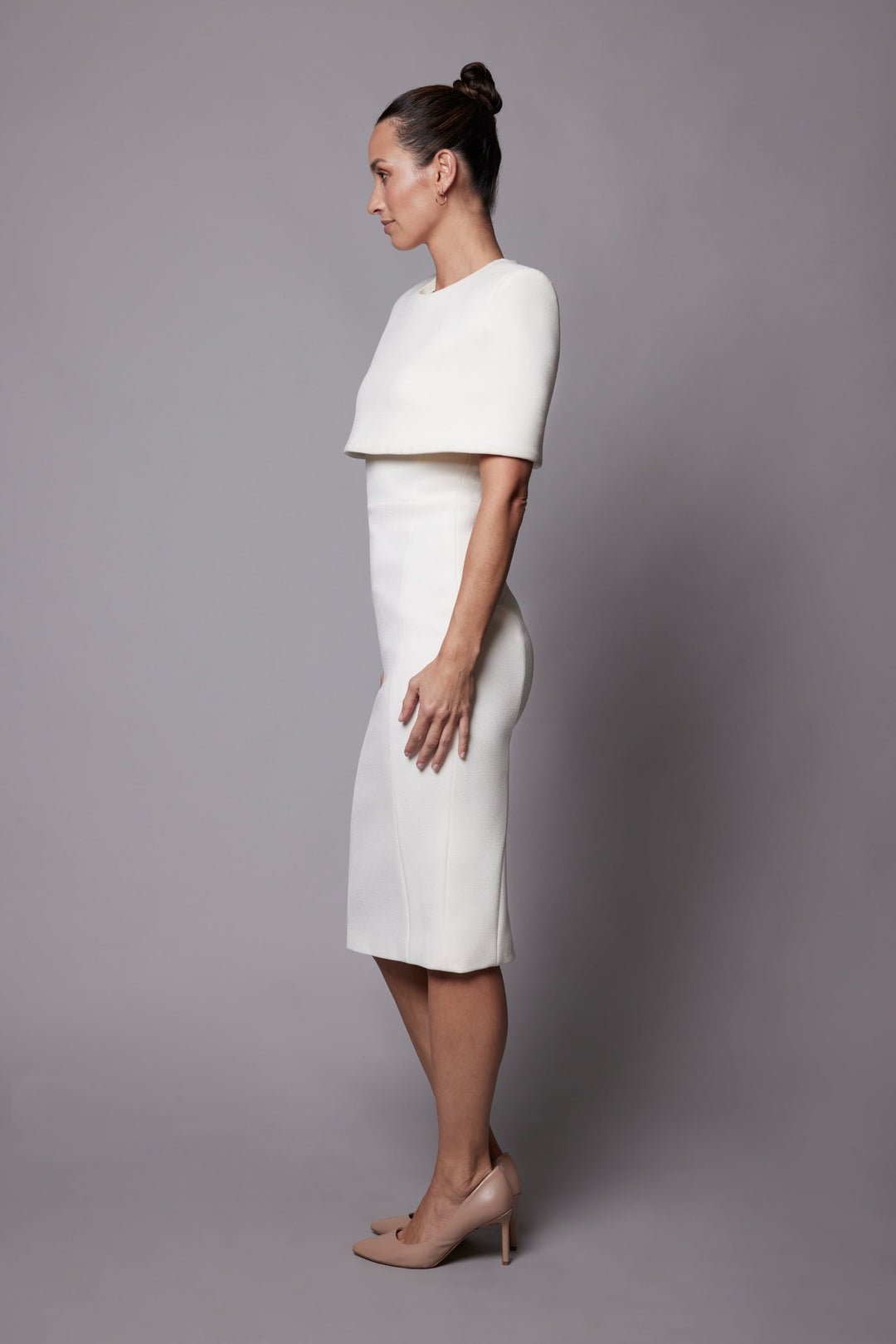 structured cape-sleeve midi dress – DEILIE