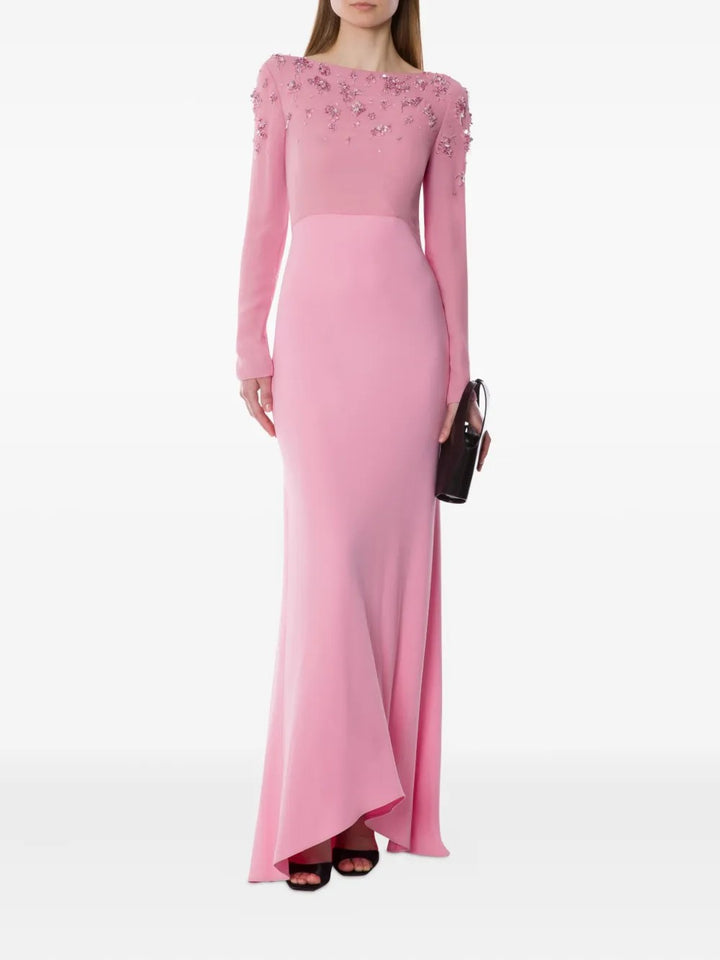 long-sleeve gown with embellished sheer yoke – ROSABEL