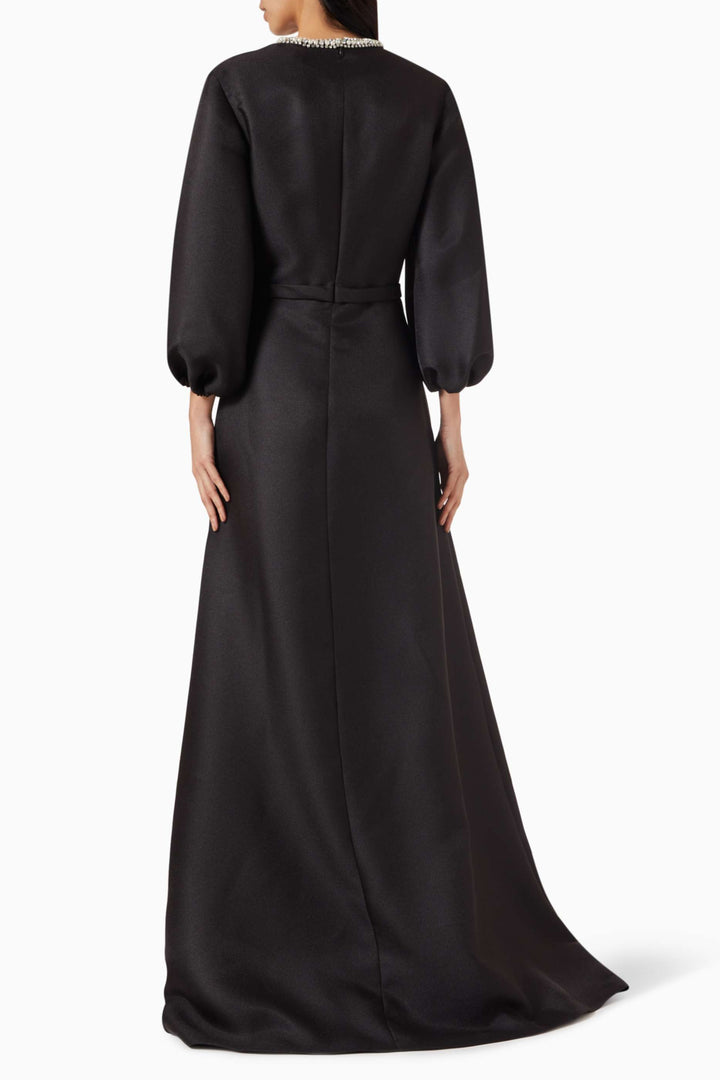 satin gown with embellished neckline and puff sleeves – DARIANA