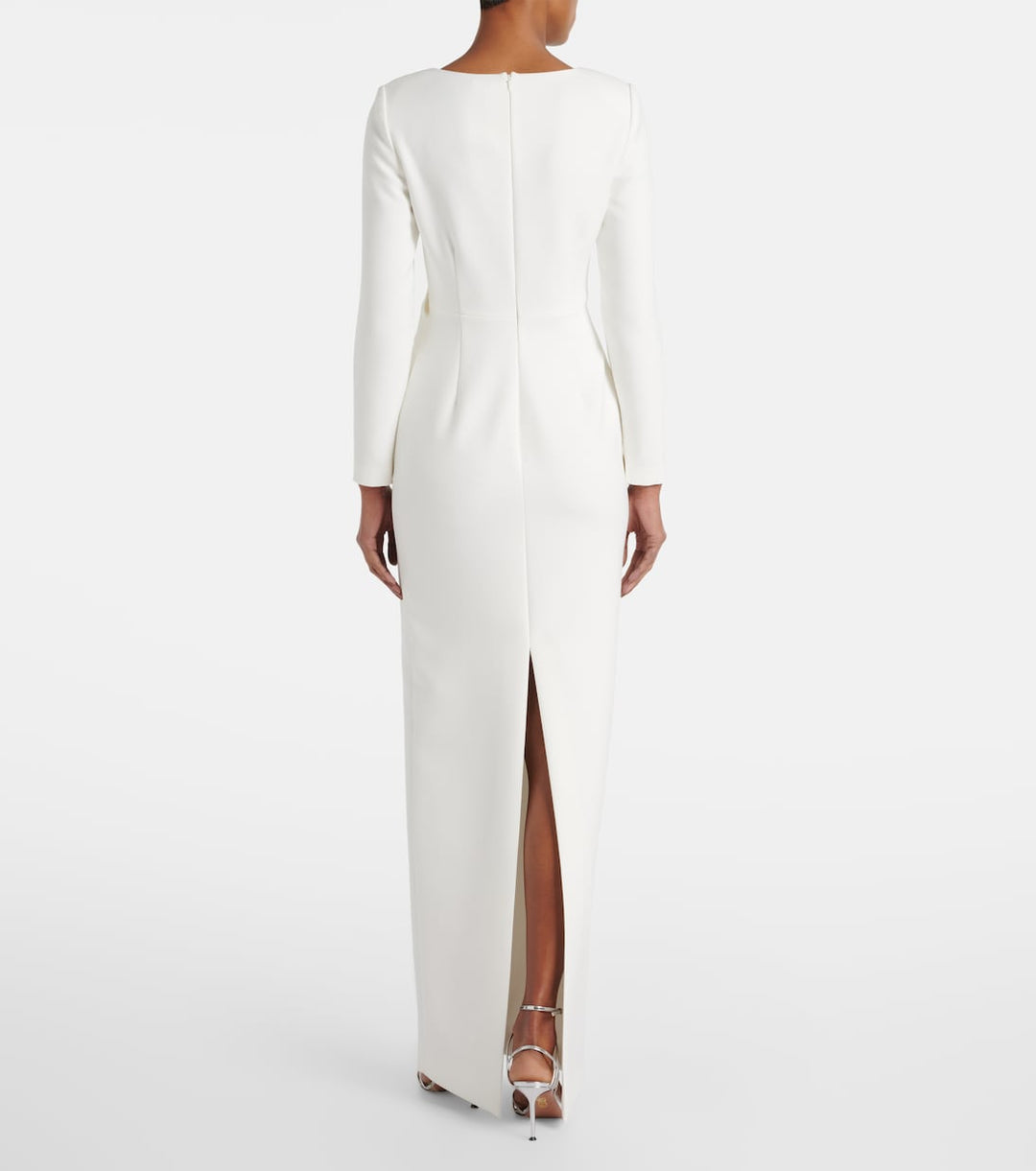 Long-sleeve column gown with sculpted floral waist detail – ROSA