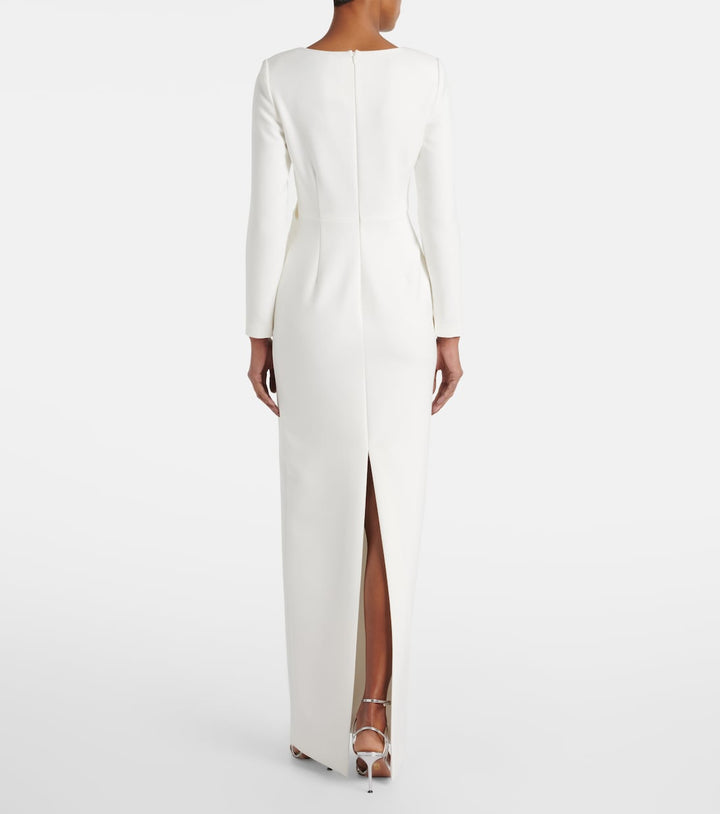 Long-sleeve column gown with sculpted floral waist detail – ROSA