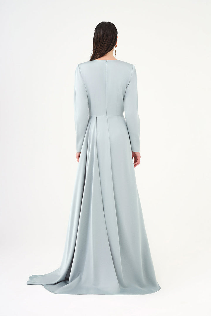long-sleeve draped waist evening gown – ROSÉVA