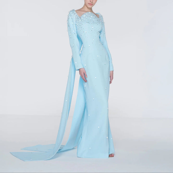 embellished long-sleeve gown with sweetheart illusion – ADELA