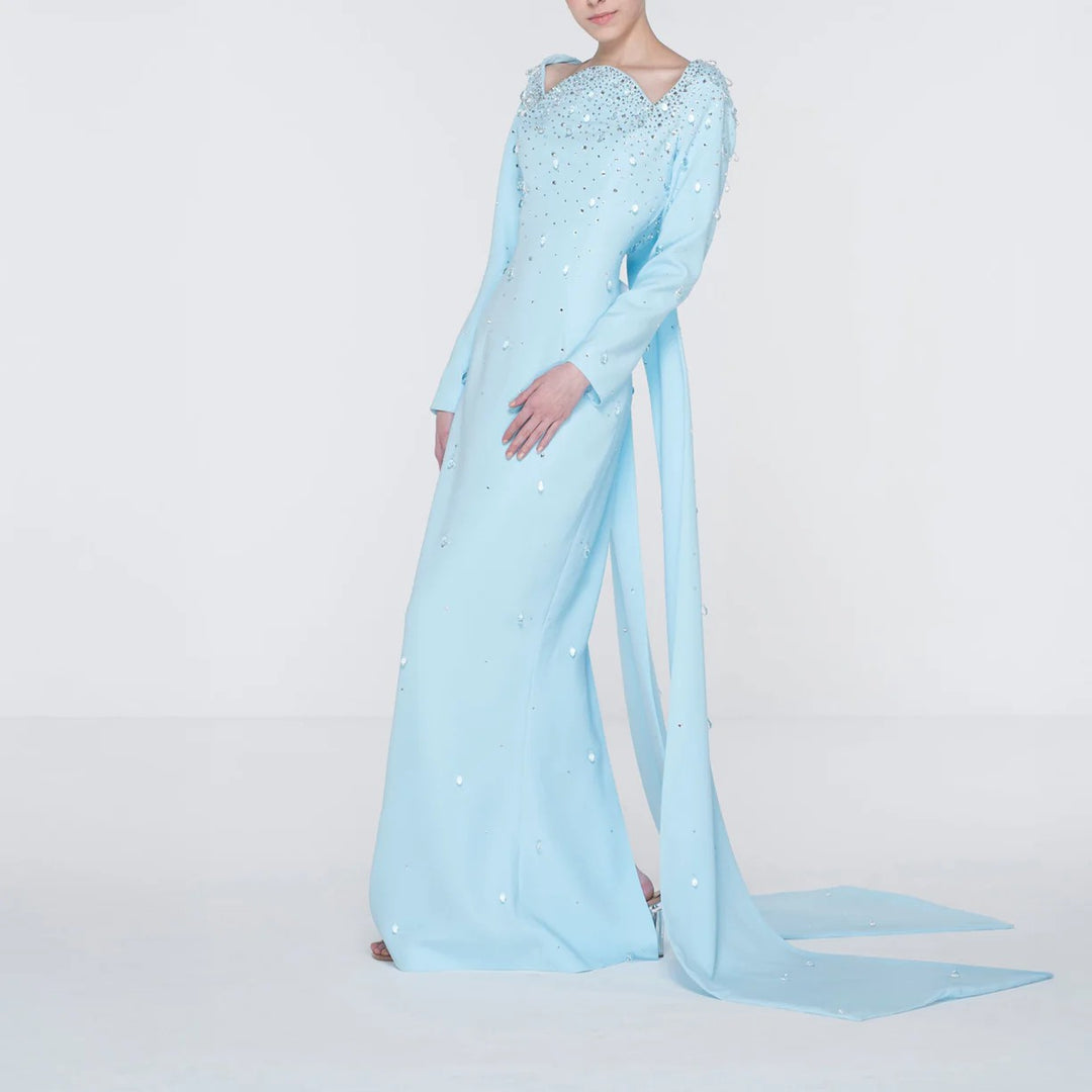 embellished long-sleeve gown with sweetheart illusion – ADELA