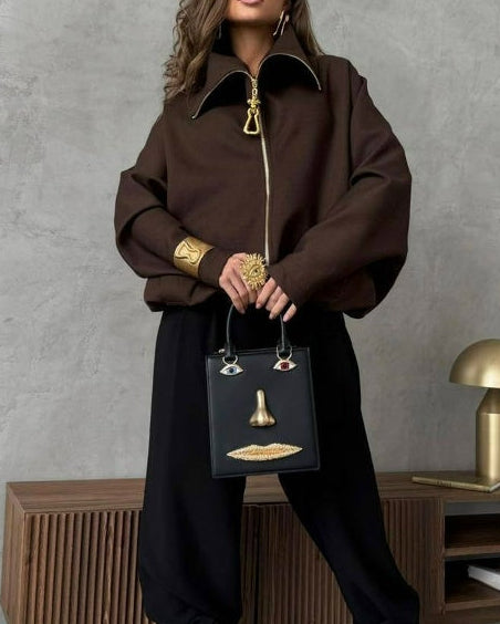 Geplooide top met uitlopende mouwen en maxi-rok set met tailleband – Rosiny 