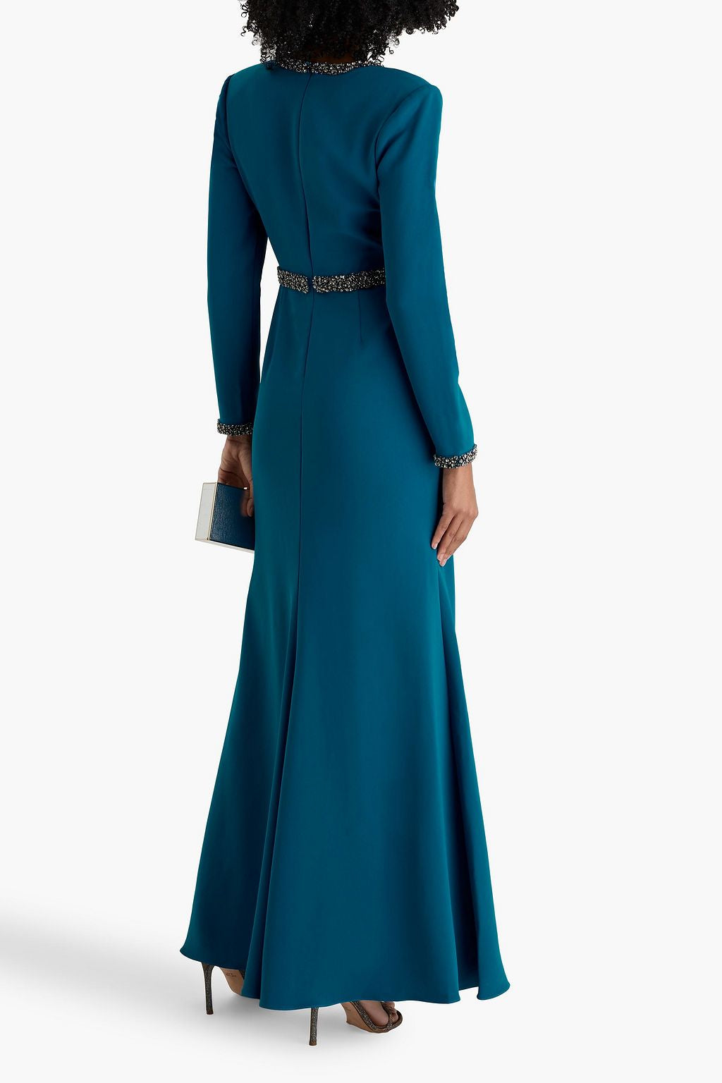 embellished deep-V long-sleeve gown – TEALR