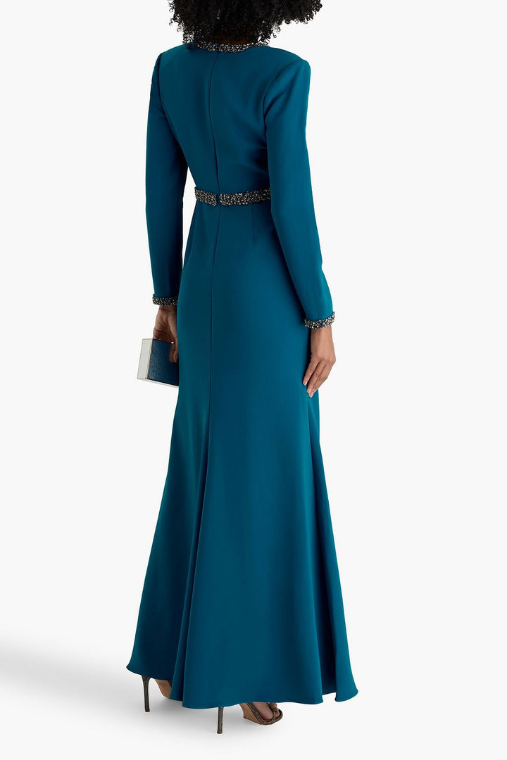 embellished deep-V long-sleeve gown – TEALR