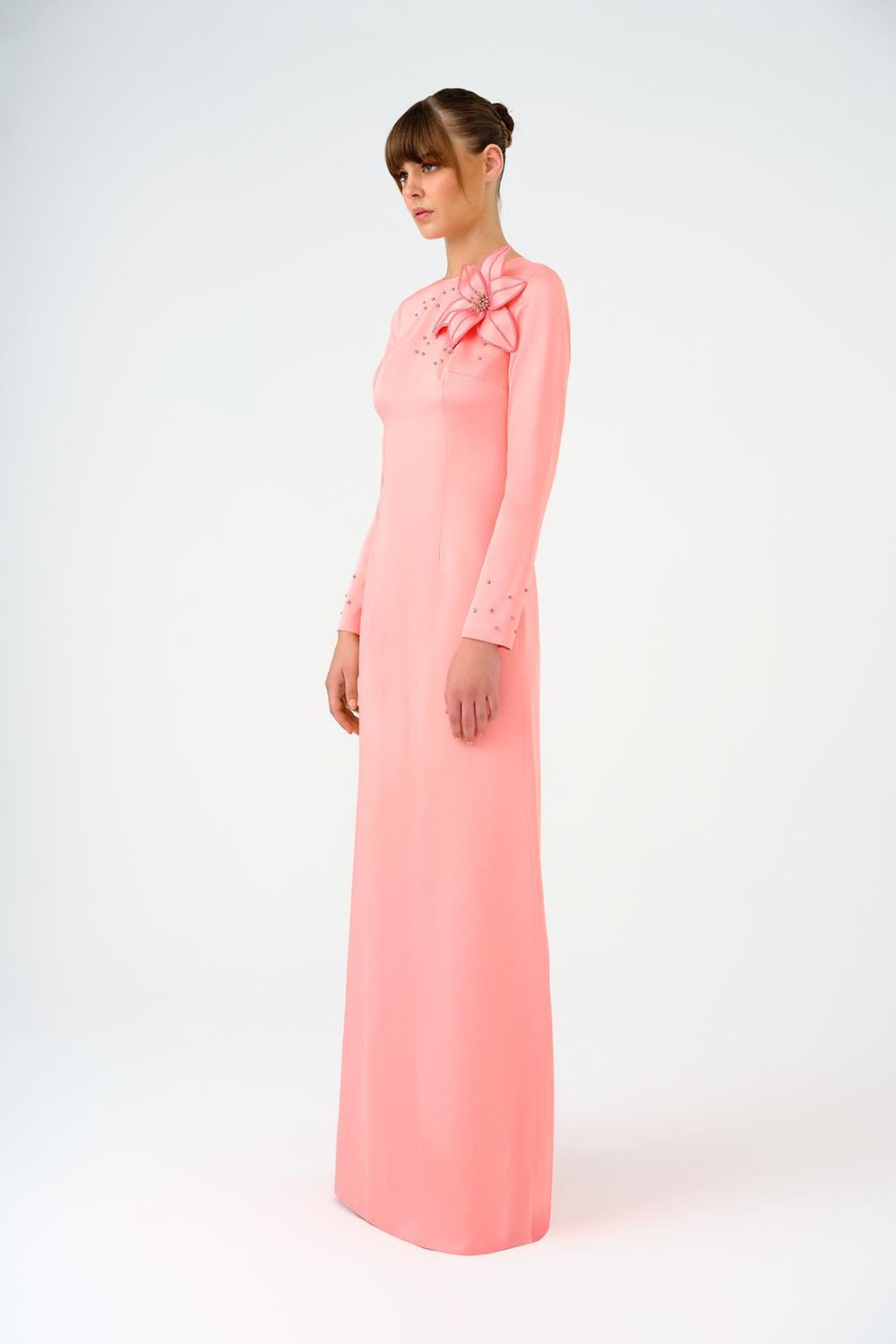 long-sleeve embellished floral evening gown – NOIRELLE