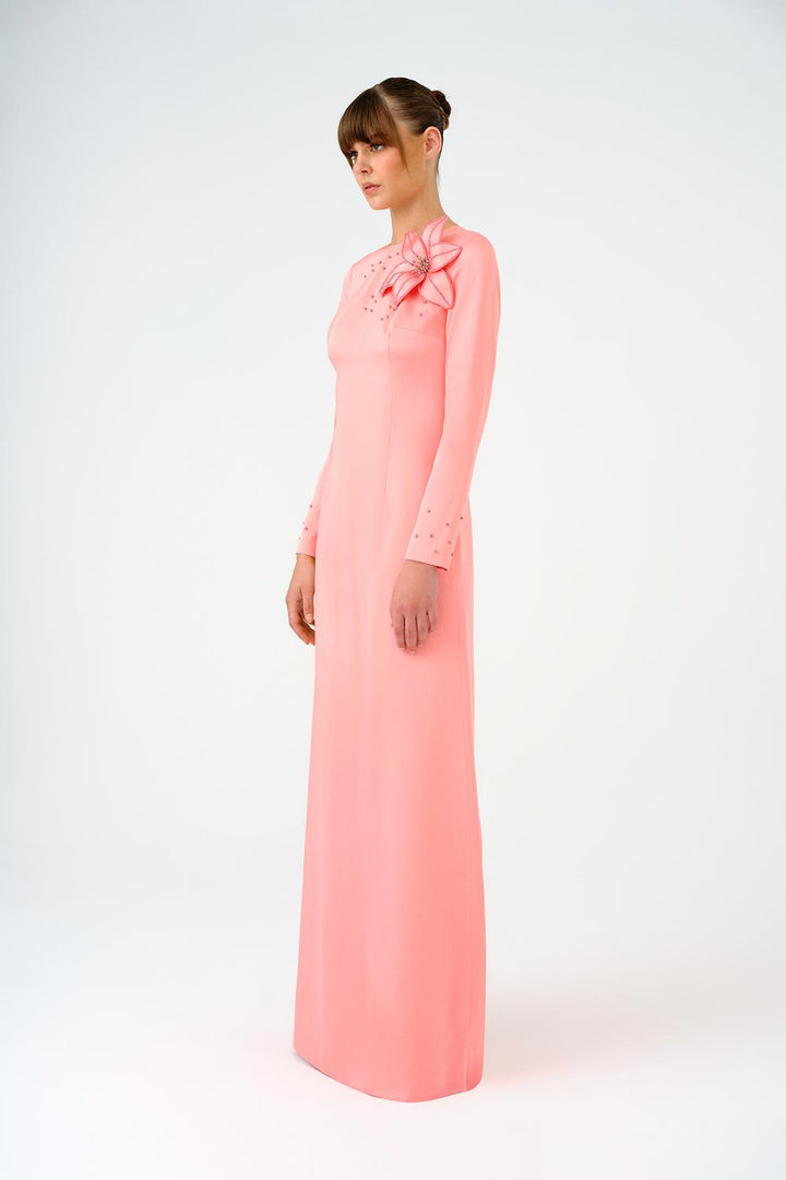 long-sleeve embellished floral evening gown – NOIRELLE