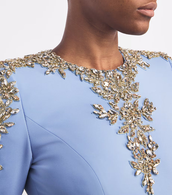 long-sleeve mermaid gown with gold applique shoulders – SELEVRE