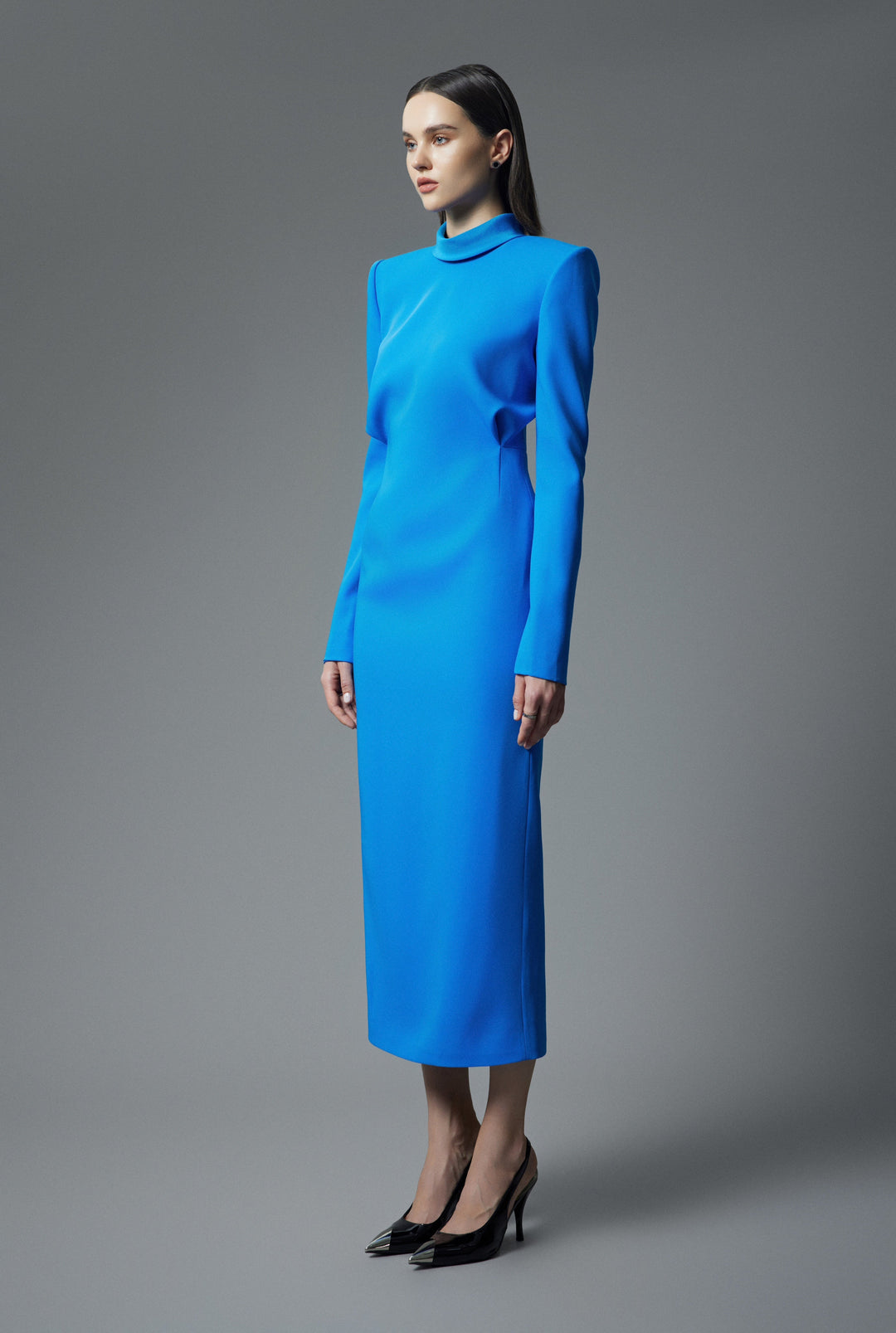 structured high-neck midi dress – CYRA