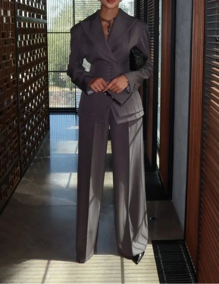 structured buttoned suit with wide-leg pants – KURELIP