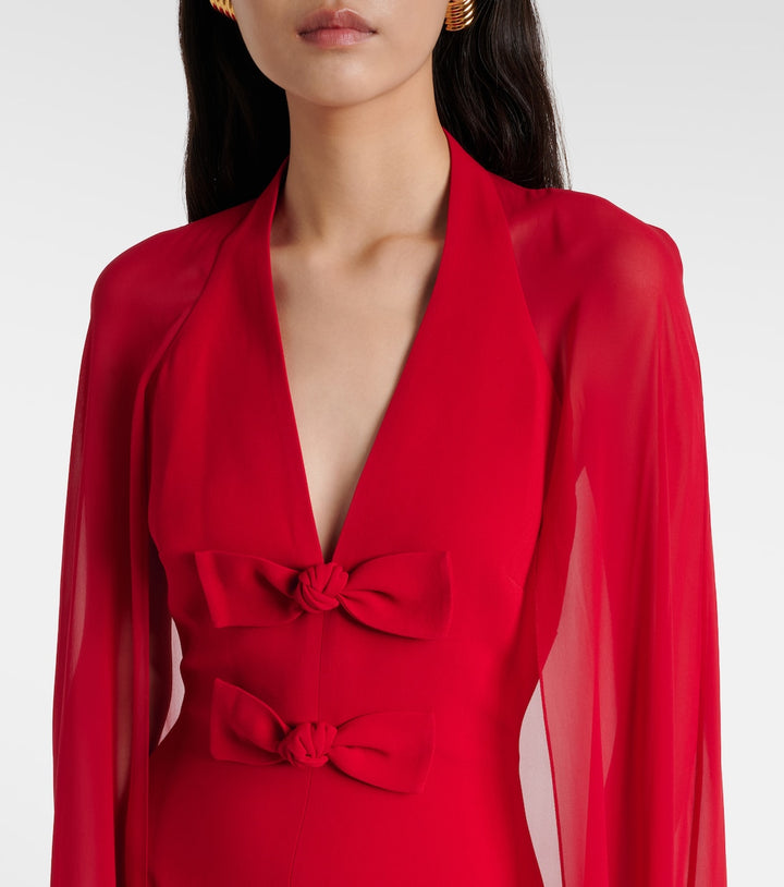 فستان بتصميم عباءة مزين بفيونكات أمامية – سكارليت