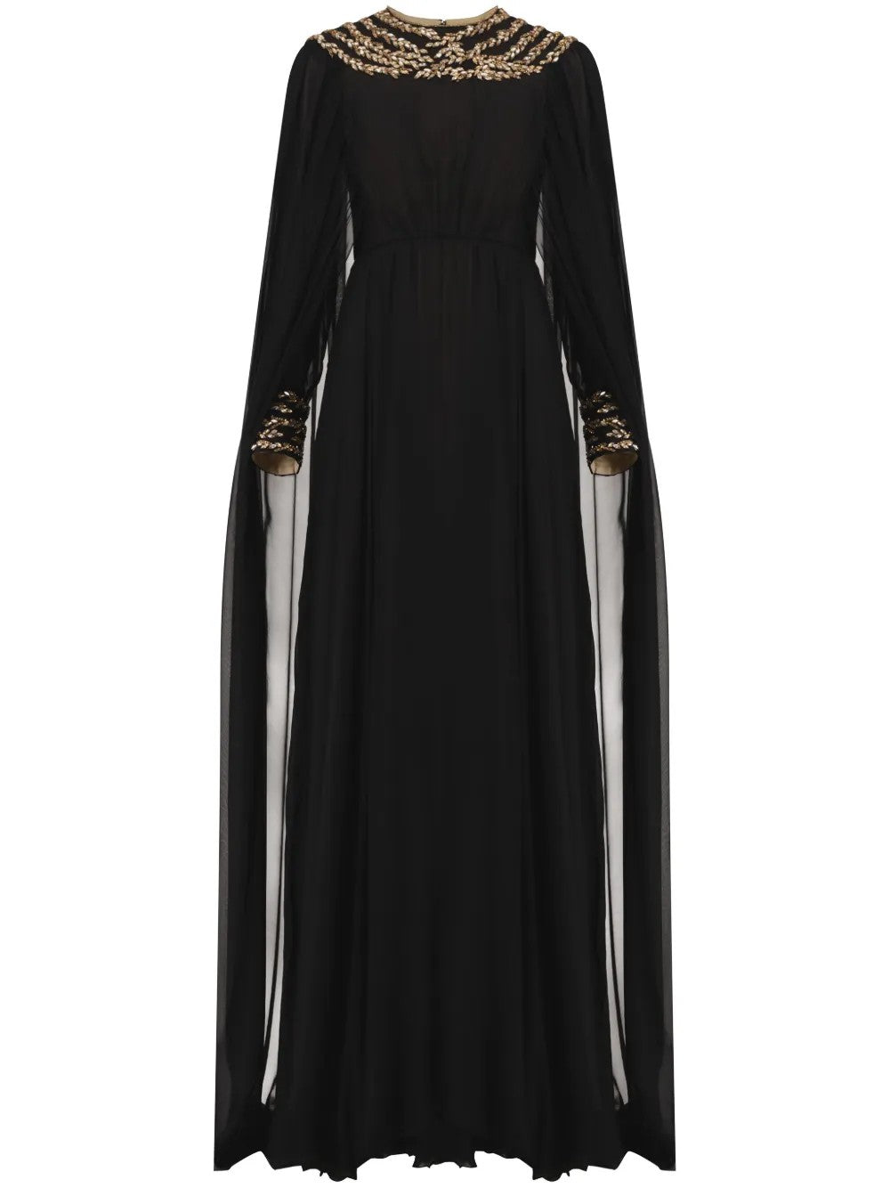 sheer cape gown with embellished neckline – NOIRS
