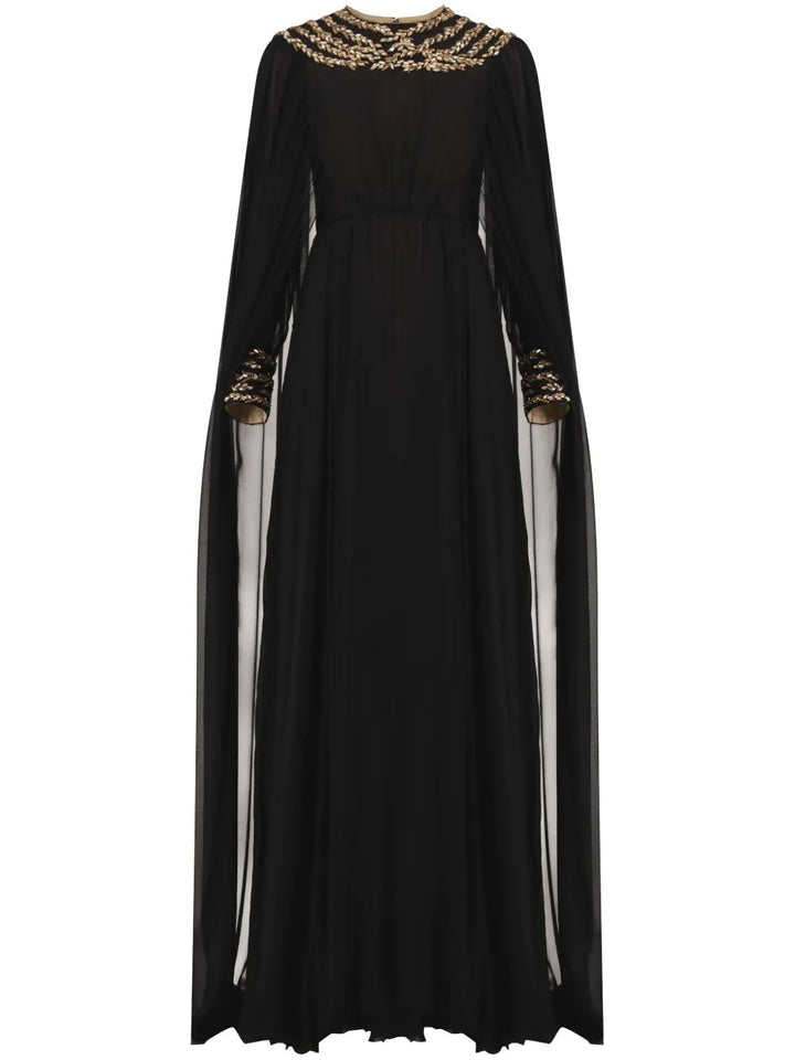 sheer cape gown with embellished neckline – NOIRS