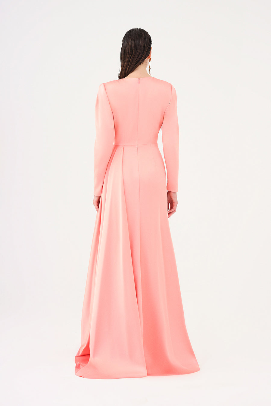 long-sleeve draped waist evening gown – ROSÉVA