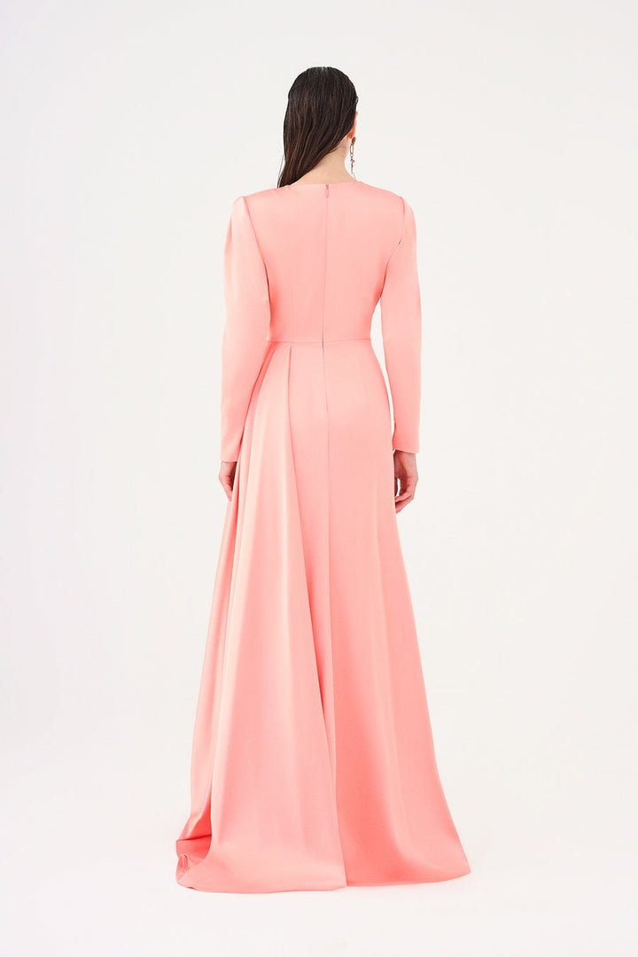 long-sleeve draped waist evening gown – ROSÉVA