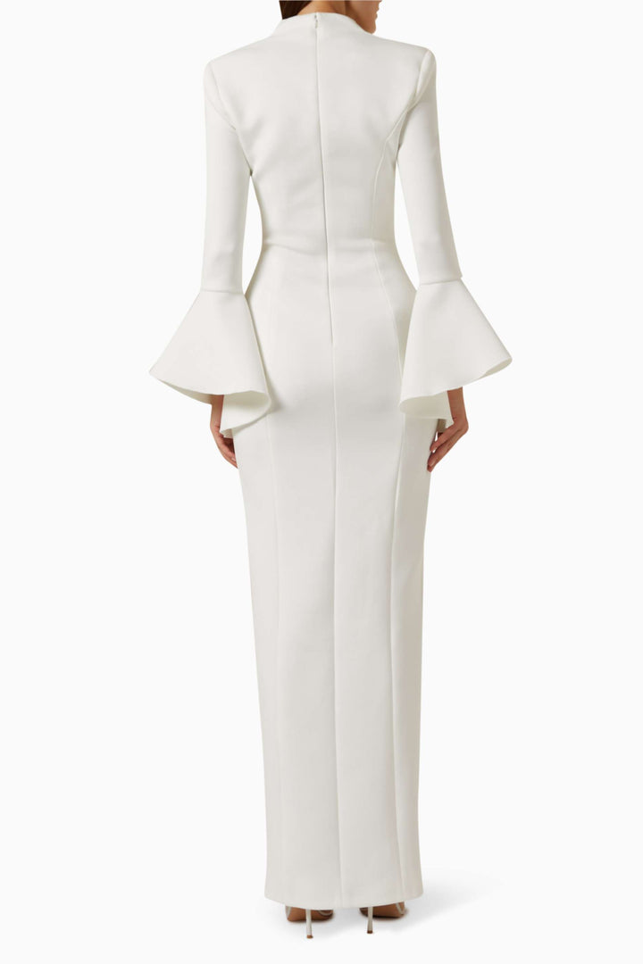 فستان طويل الأكمام بأكمام واسعة وفتحة جانبية – إيفوريز