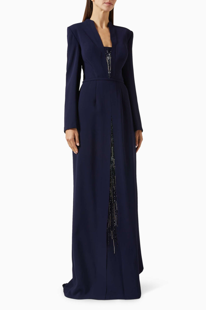 فستان منظم بفتحة مزينة بالترتر – منتصف الليل