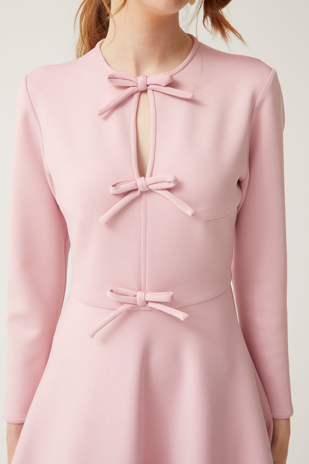 long-sleeve midi dress with bow accents – VERENA