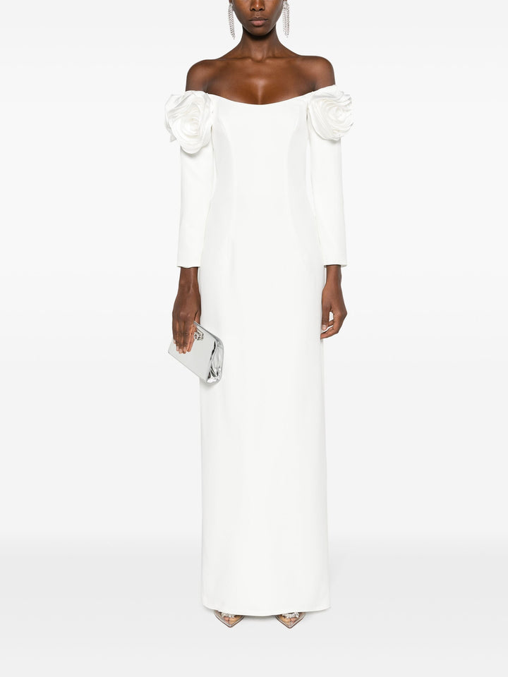 off-shoulder gown with sculpted floral sleeves – AURELIA