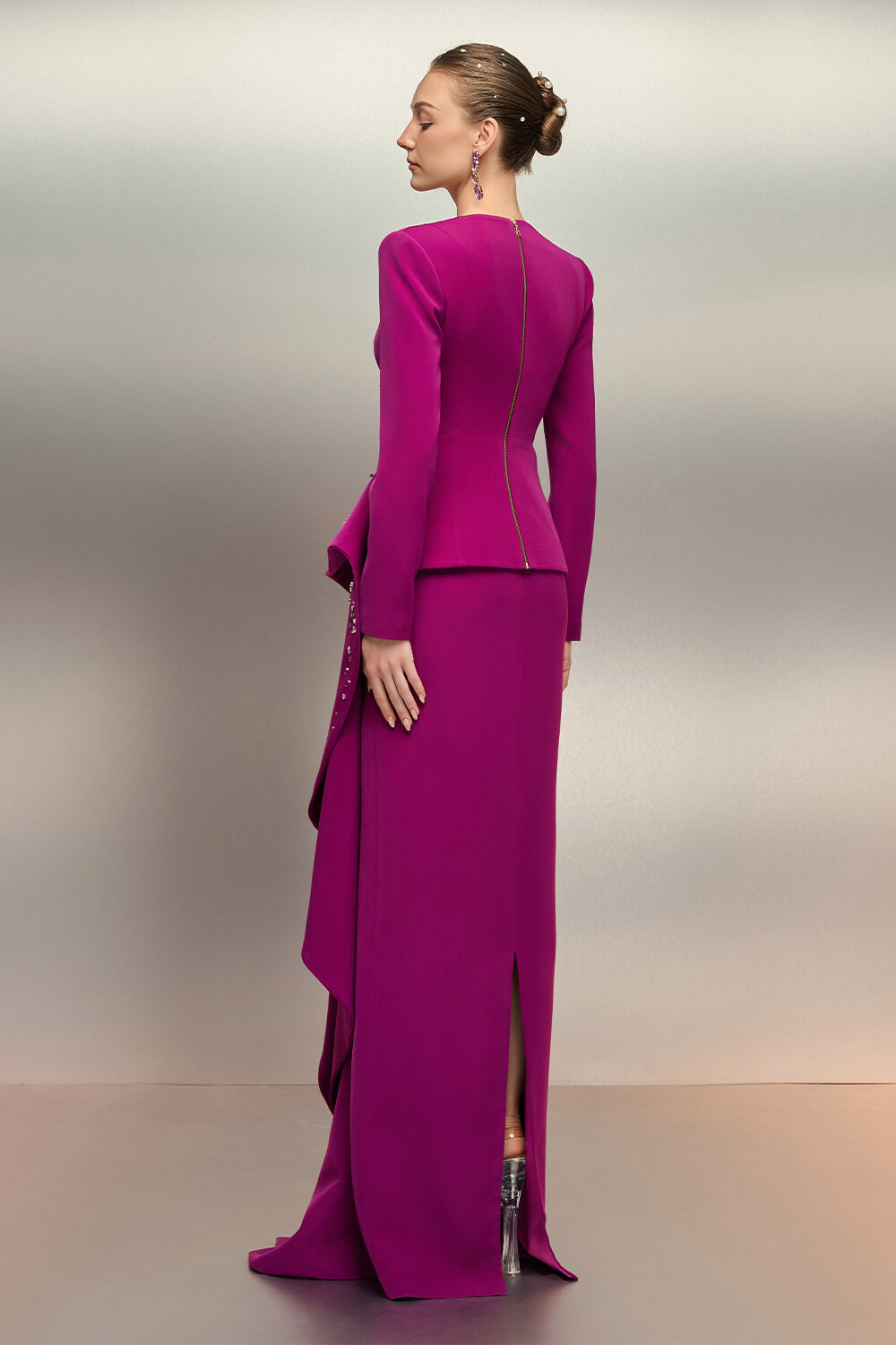 plunging peplum gown with cascading ruffle – MIRABEL