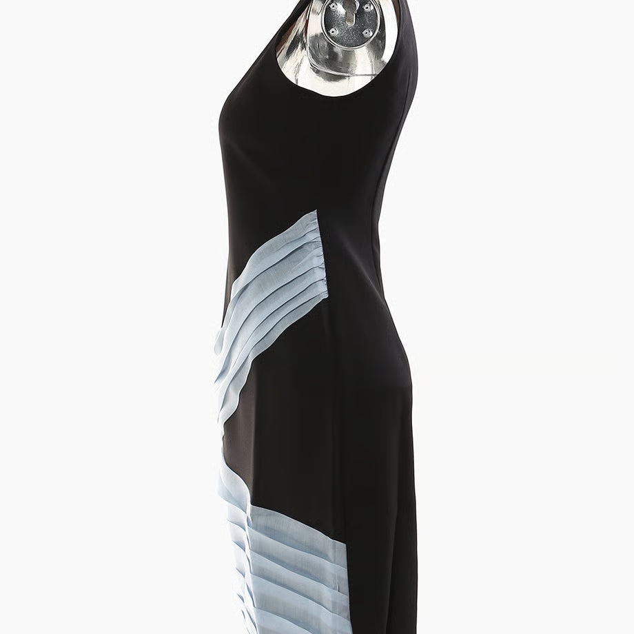 Flowy midi dress with soft pleated texture and feminine silhouette – ELORIA