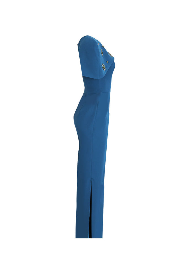 فستان عمودي بكتف واحد مع طبقة من الكاب المزخرف – أزوريه