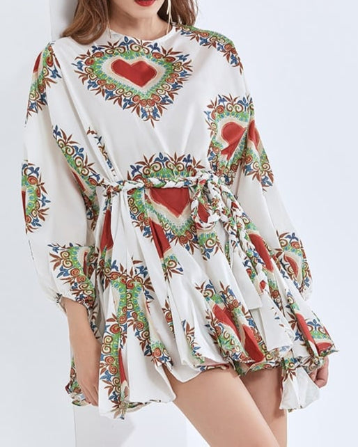 long-sleeve mini dress with belted waist - AURELIAXIN