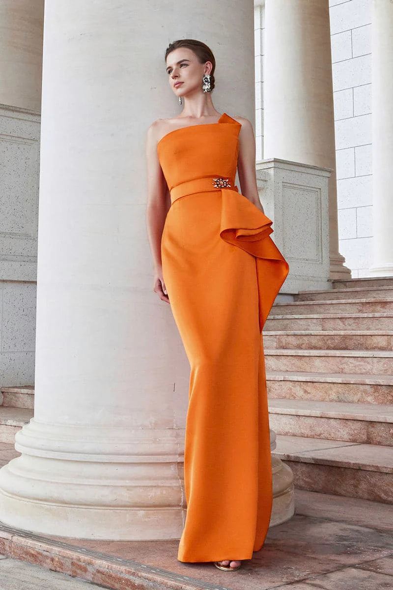 فستان عمودي بكتف واحد مع كشكشة على الخصر – أورورا