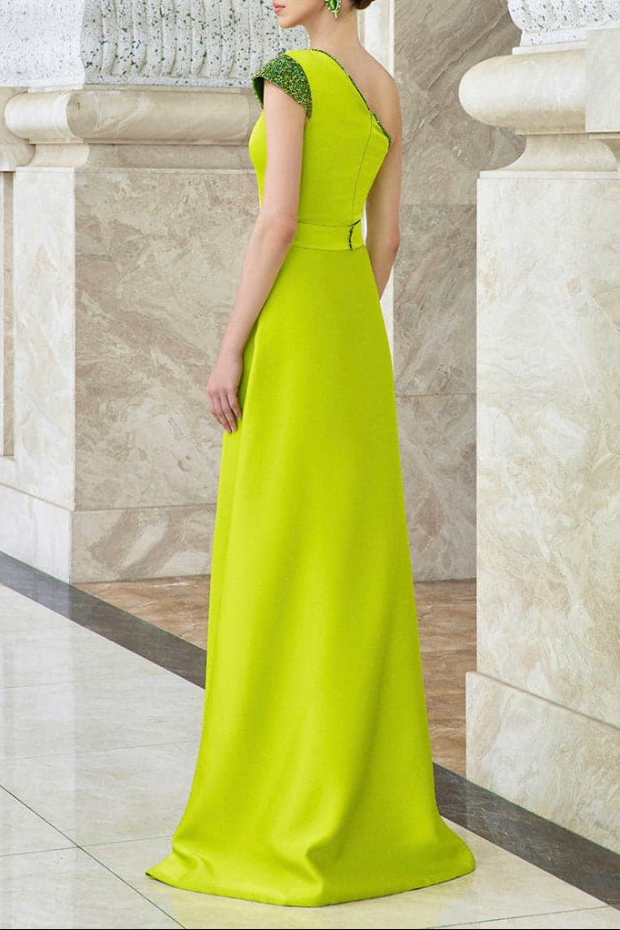 فستان بكتف واحد منحوت مع حافة كريستالية – حمض