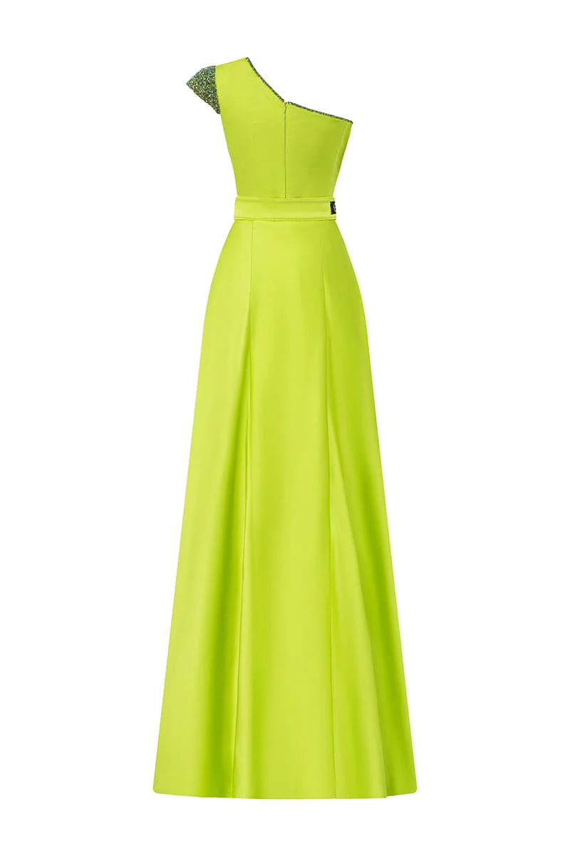 فستان بكتف واحد منحوت مع حافة كريستالية – حمض