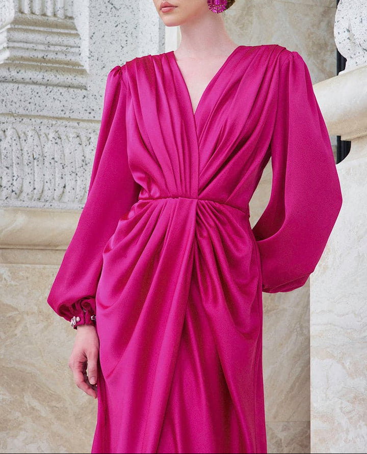 draped satin gown with gathered waist – PEACOCKE