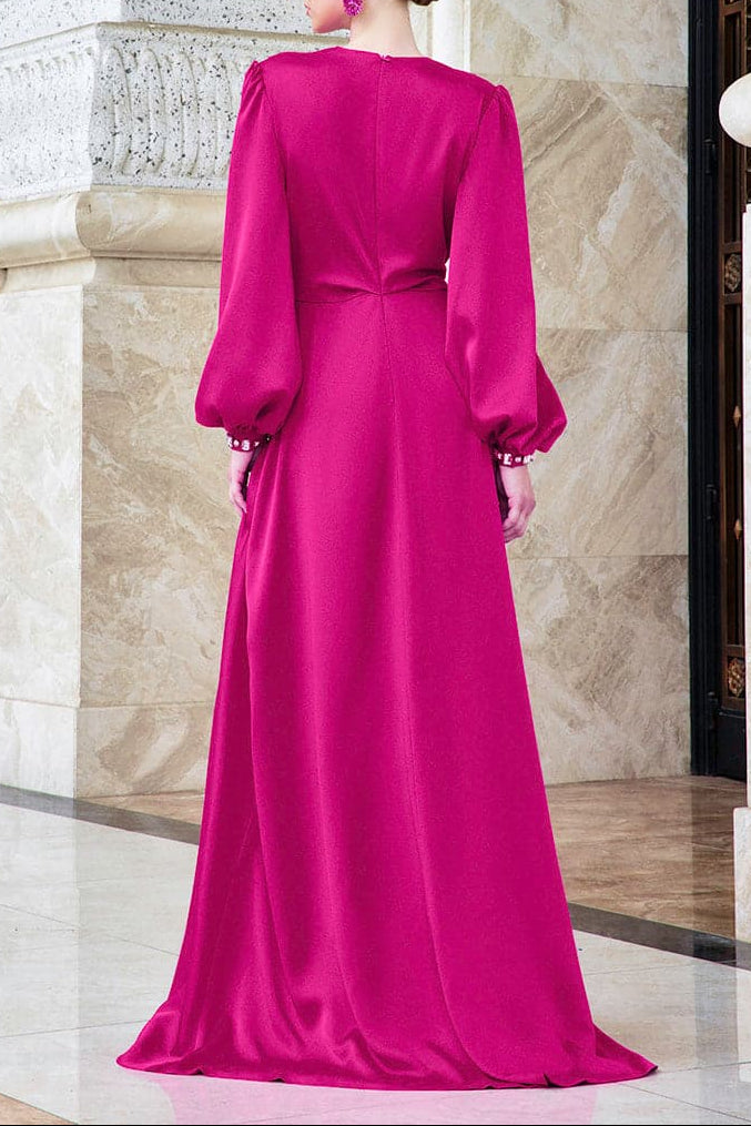 draped satin gown with gathered waist – PEACOCKE