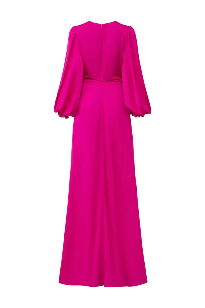 draped satin gown with gathered waist – PEACOCKE