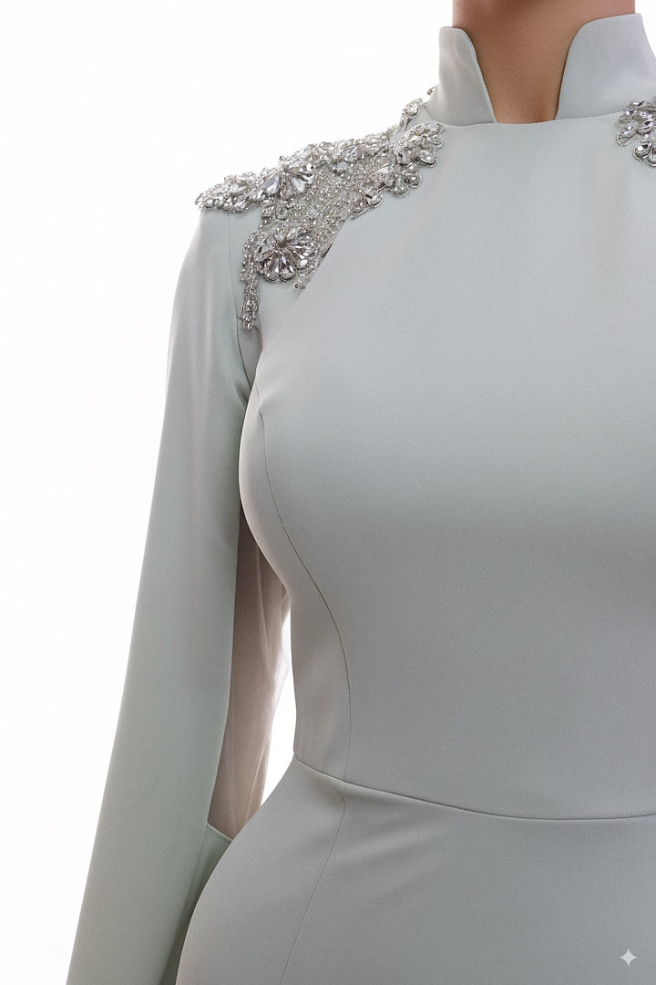 long-sleeve mermaid gown with embellished shoulder – SEGE