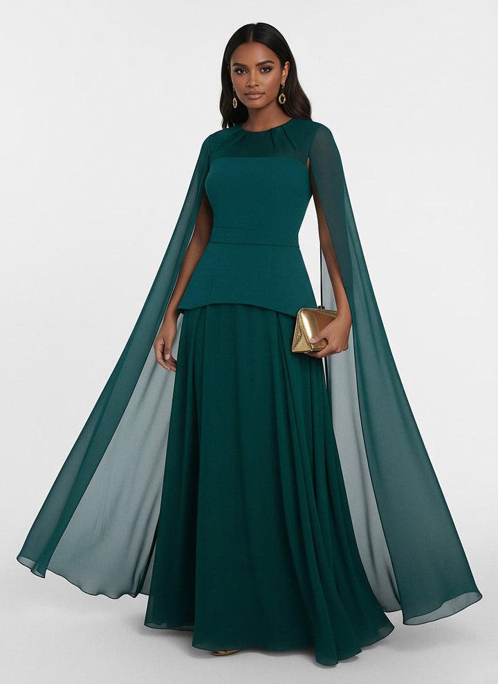 Chiffon cape gown with layered skirt – Nirmen-1