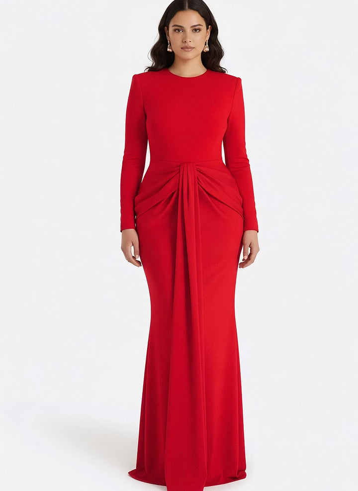 long-sleeve gown with front draped knot – RUBY-1