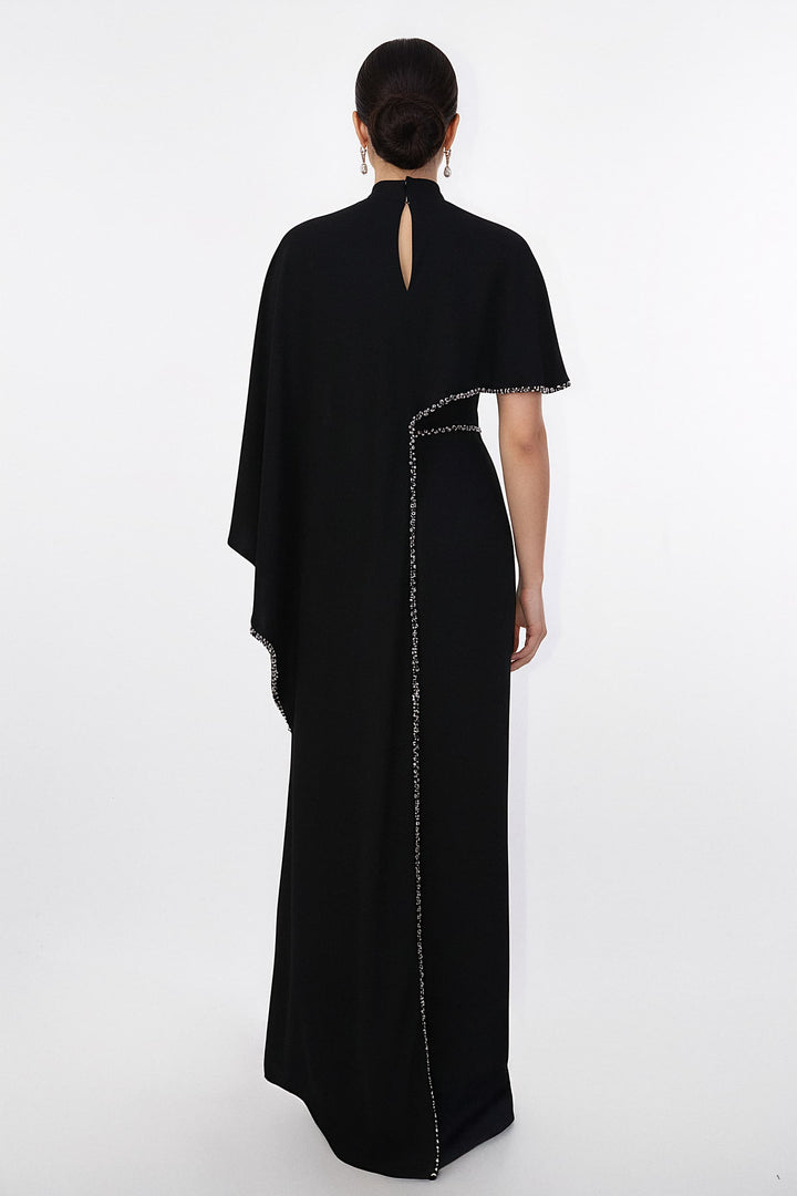 high-neck column gown with embellished cape – VORIN