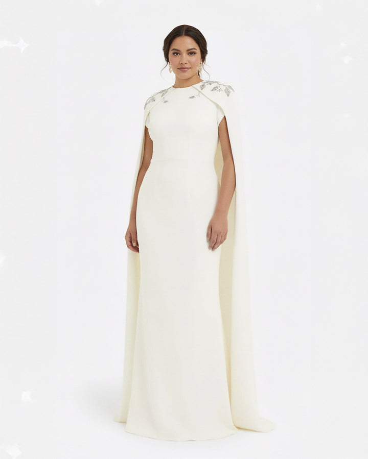 Embroidered column dress with shoulder cape - Lana-1