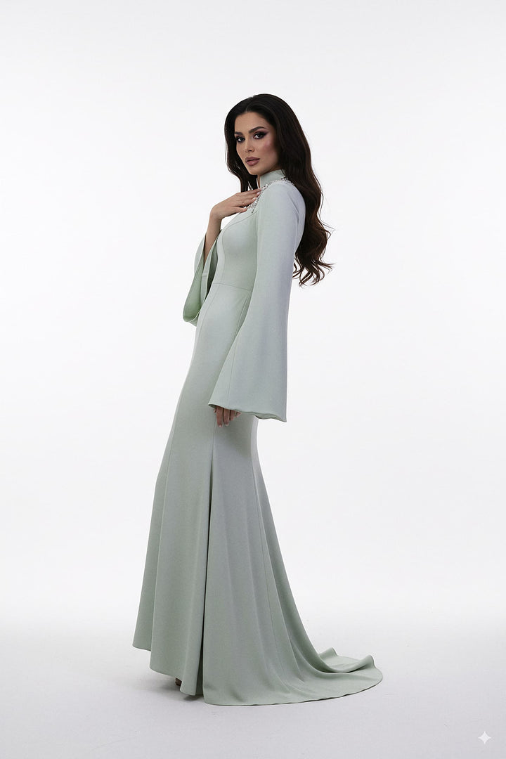 long-sleeve mermaid gown with embellished shoulder – SEGE