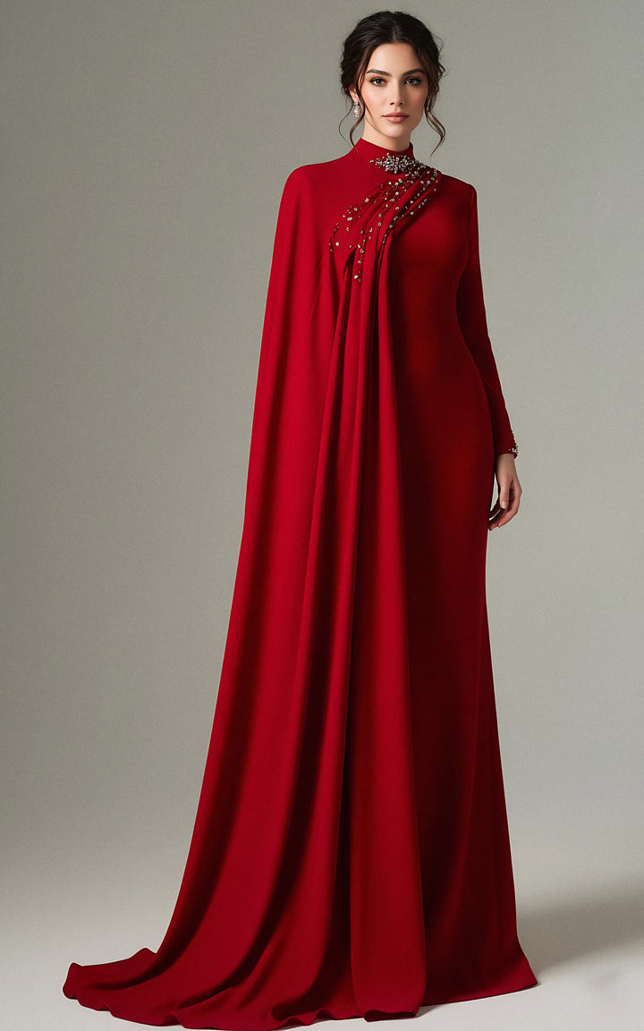 High-neck column dress with embellished draped detail – SUBY-1