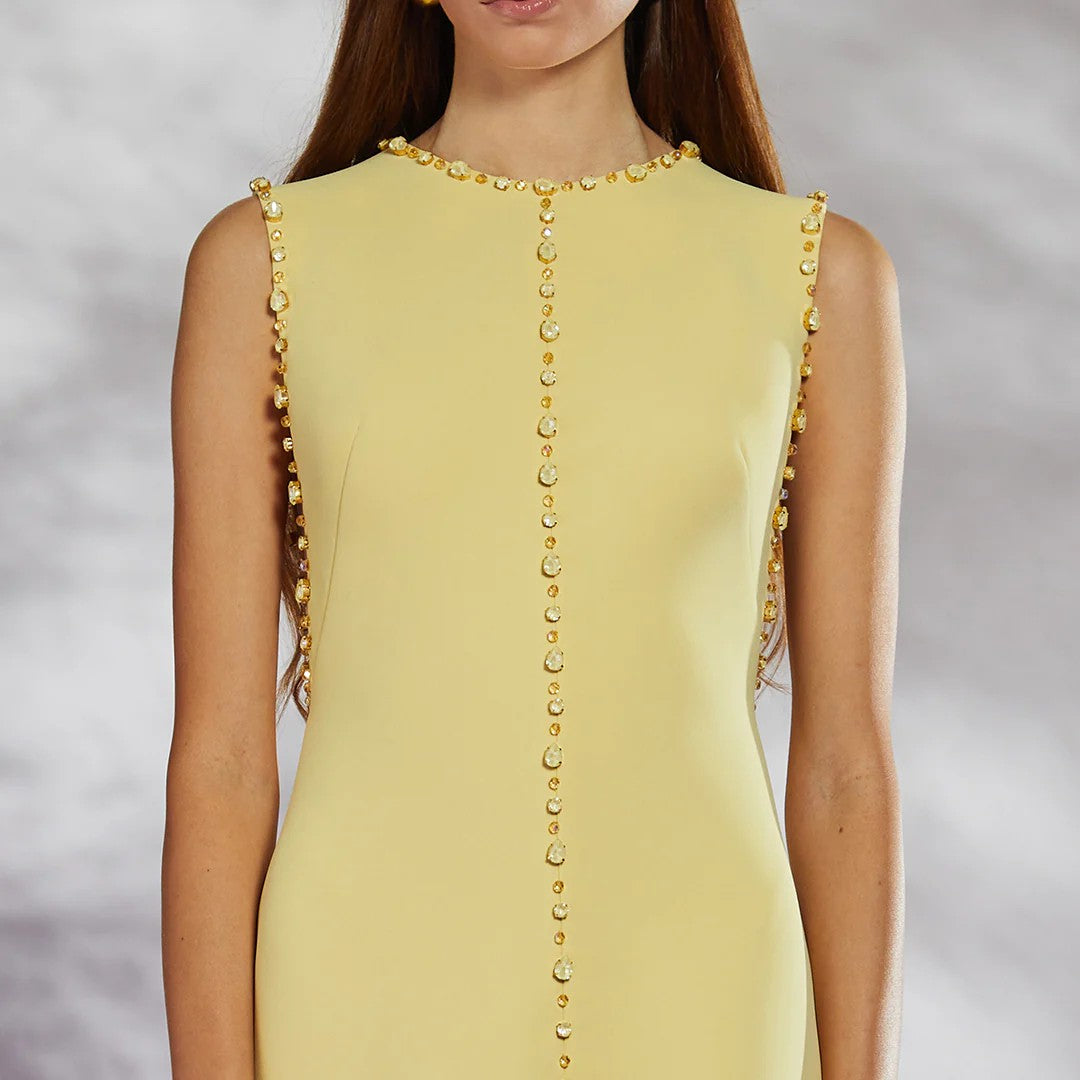 sleeveless A-line gown with crystal-trim seams – NAHID